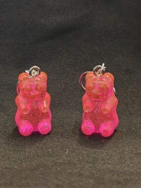 Hot Pink Gummy Bear Dangle Earrings